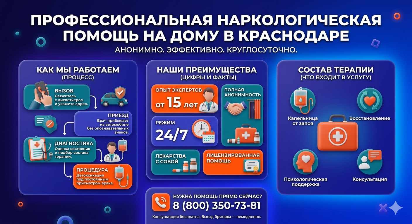 Инфографика о принципах лечения алкоголизма на дому в Райчихинске: этапы вызова нарколога, преимущества анонимной детоксикации и состав медицинской помощи.